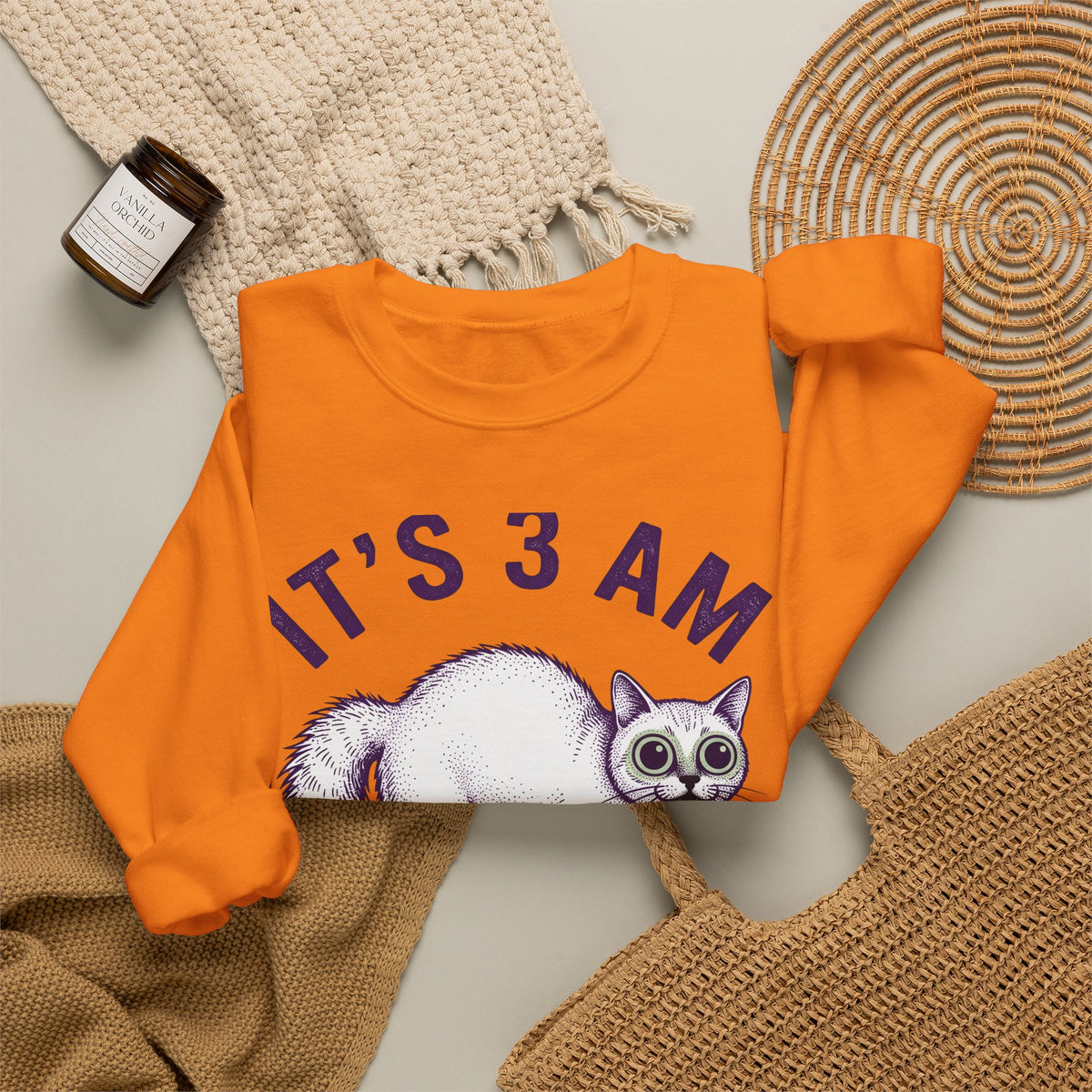 Wide Eyed Feline Sweatshirt Cat Jokes Gift Women Hand Drawn Sweatshirt Cat Sweatshirt Cat Fan Illustrated Sweatshirt Pun Graphic Cartoon Oversized Eyes Sweatshirt