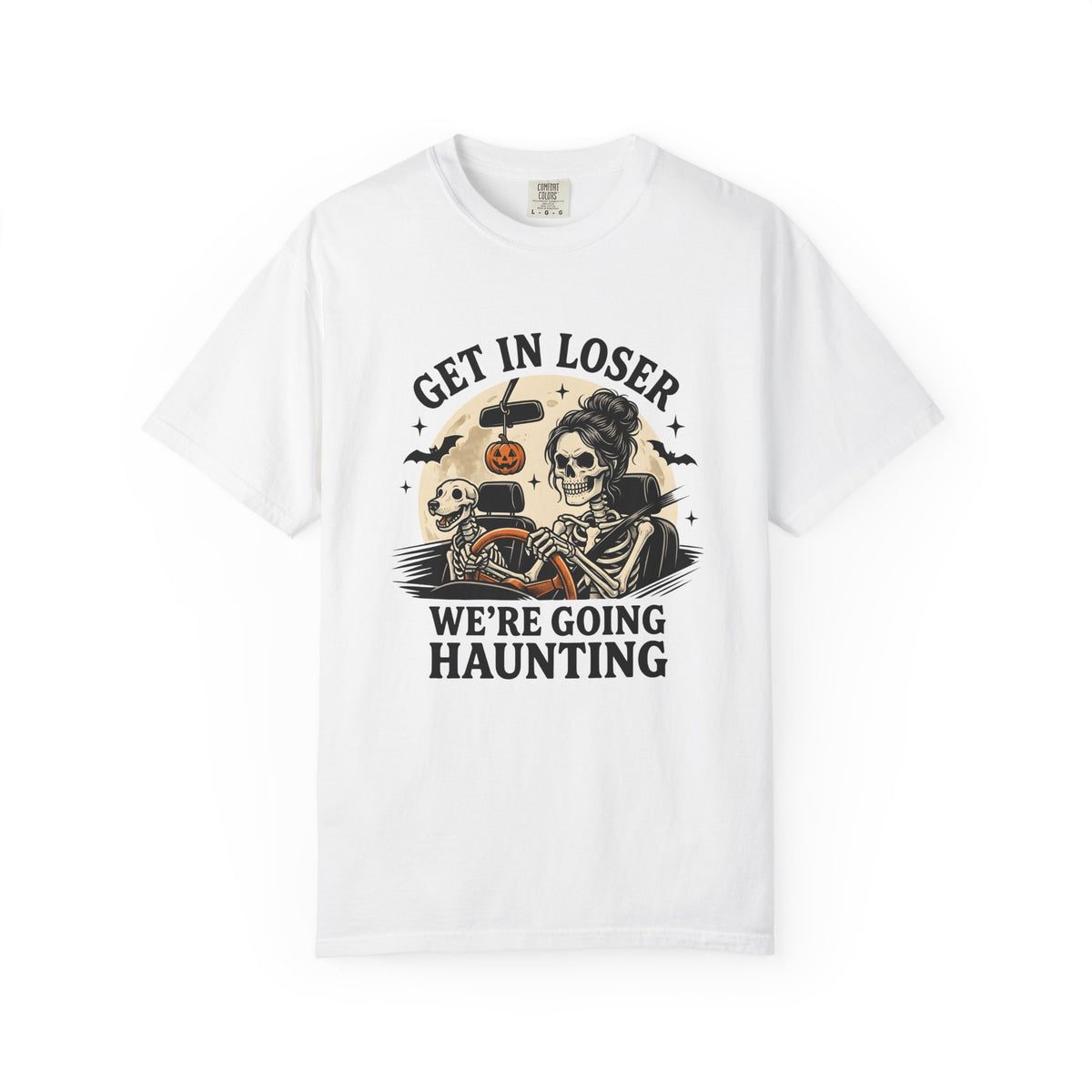 Skeleton Driver T-Shirt Halloween Spooky Gift Women Vintage T-Shirt Skeleton T-Shirt Horror Fan Retro T-Shirt Creepy Graphic Hand Drawn Bat T-Shirt
