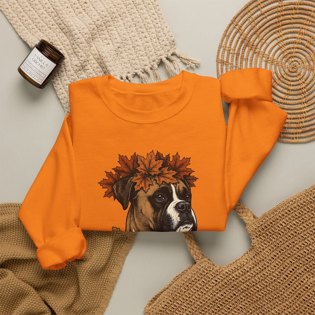 Boxer Puppy Sweatshirt Dog Autumn Gift Women Retro Sweatshirt Puppy Sweatshirt Dog Fan Pup Sweatshirt Fall Graphic Sketch Fall Leaves Sweatshirt
