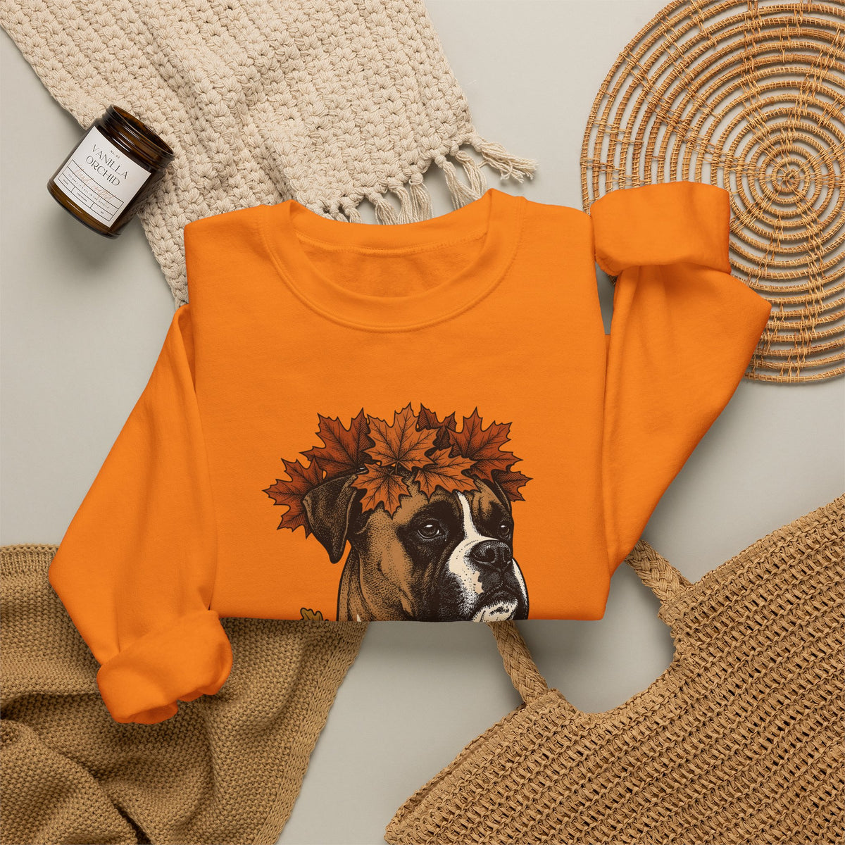Boxer Puppy Sweatshirt Dog Autumn Gift Women Retro Sweatshirt Puppy Sweatshirt Dog Fan Pup Sweatshirt Fall Graphic Sketch Fall Leaves Sweatshirt