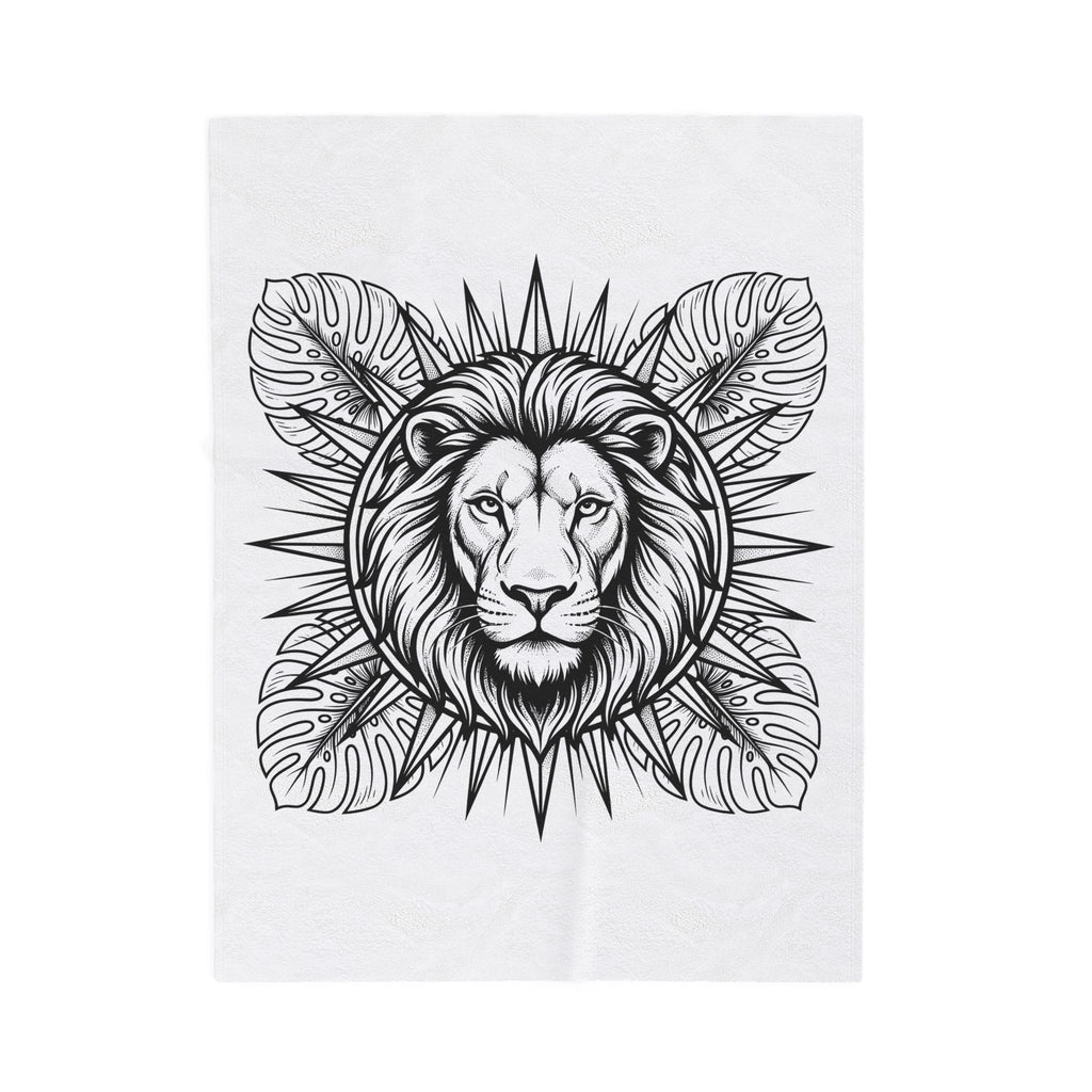 Lion Face Blanket Boho Chic Wildlife Gift Women Sketch Blanket Lion Blanket Bohemian Fan Drawing Graphic Wildlife Graphic Geometric Jungle Leaves