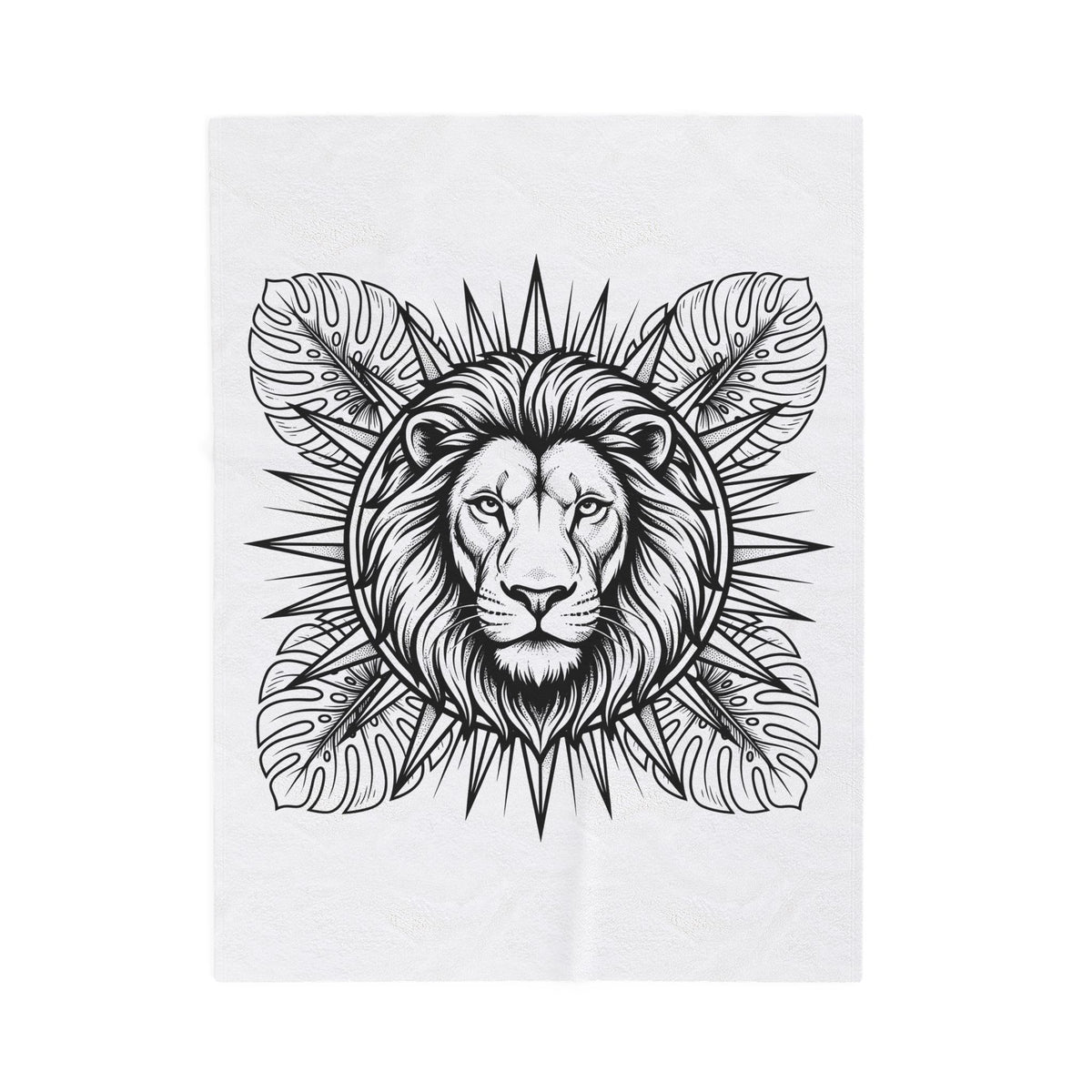 Lion Face Blanket Boho Chic Wildlife Gift Women Sketch Blanket Lion Blanket Bohemian Fan Drawing Graphic Wildlife Graphic Geometric Jungle Leaves