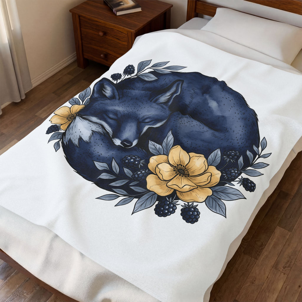 Resting Fox Boho Chic Nature Gift Line Fox Bohemian Fan Minimalist Environmental Rustic Field Blanket