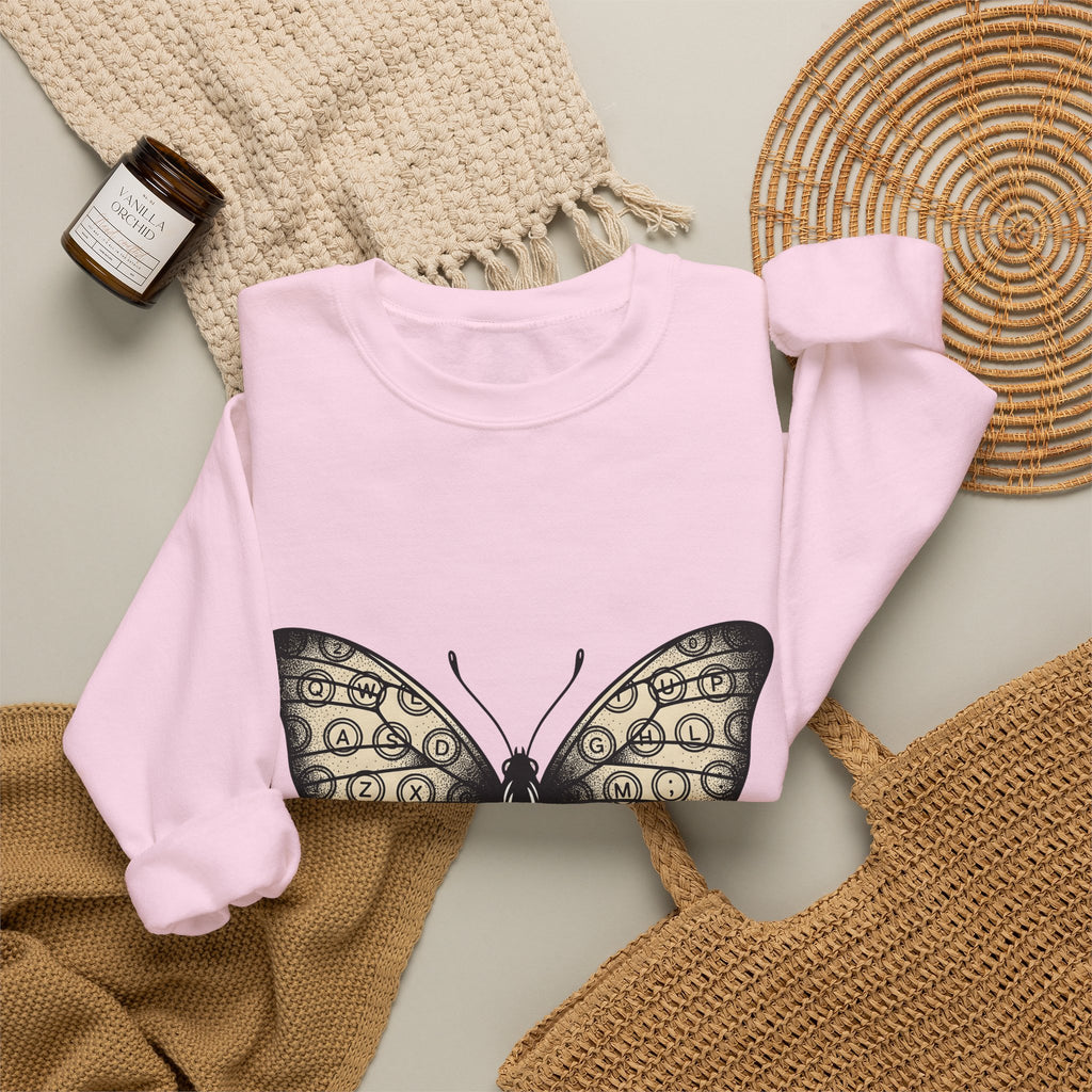 Butterfly Design Sweatshirt Moms Environment Gift Women Sketch Sweatshirt Butterfly Sweatshirt Motherhood Fan Illustration Graphic Cartoon Keyboard Keys