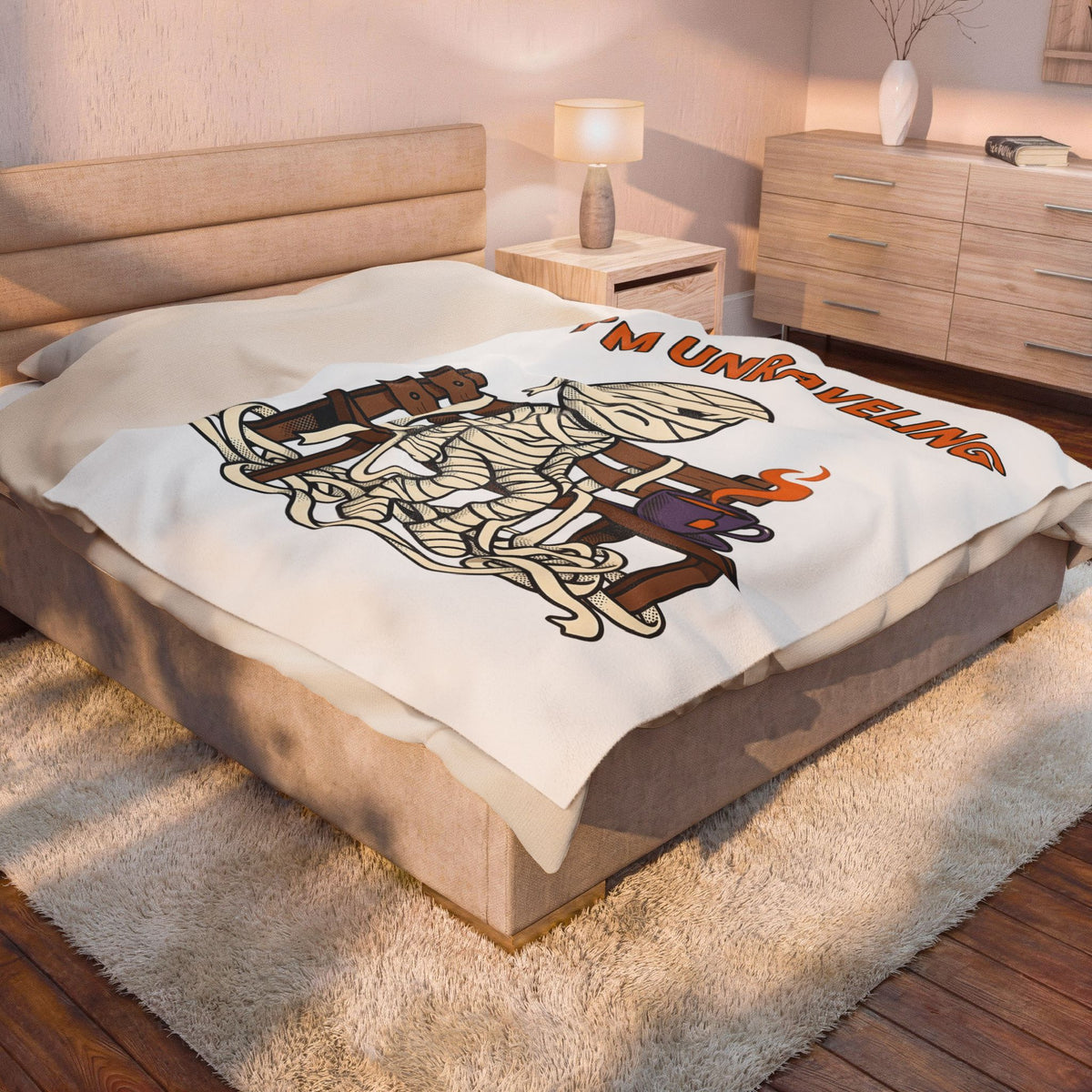 Mummy Halloween Joke Gift Comic Wrap Horror Fan Cartoon Pun Retro Teacup Blanket