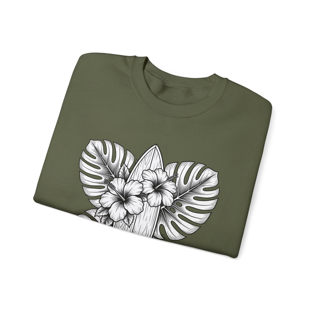 Surfboard Petals Sweatshirt Surfing Shore Gift Women Drawing Sweatshirt Surfboards Sweatshirt Surfer Fan Illustration Graphic Nature Flower Sweatshirt