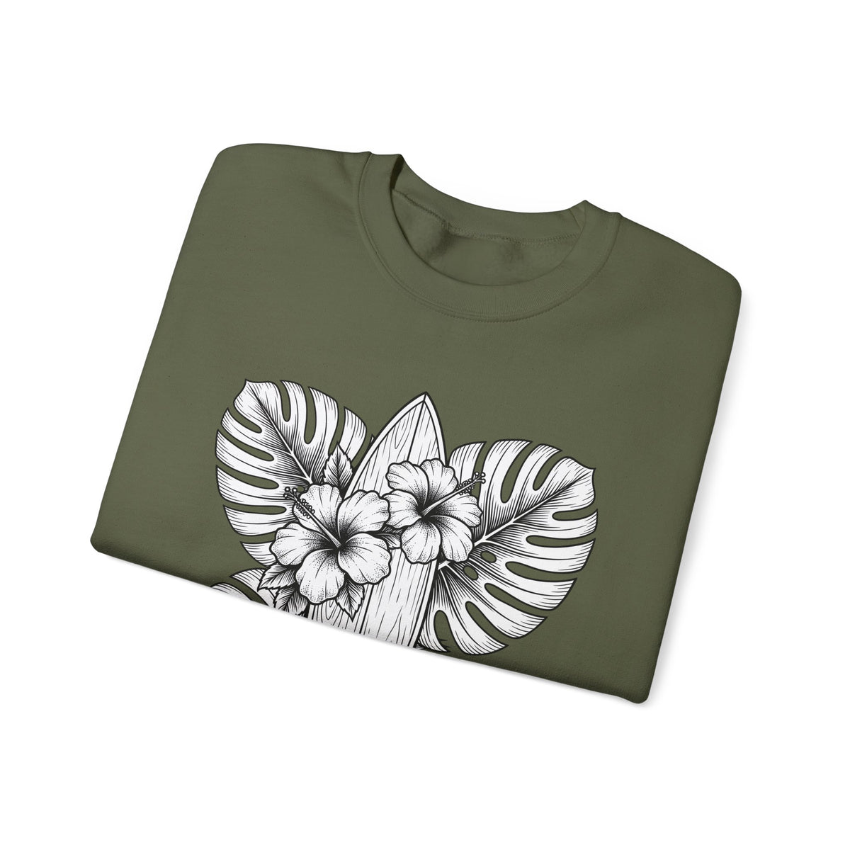 Surfboard Petals Sweatshirt Surfing Shore Gift Women Drawing Sweatshirt Surfboards Sweatshirt Surfer Fan Illustration Graphic Nature Flower Sweatshirt