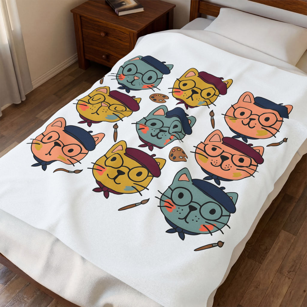 Painter Cats Blanket Cat Painting Gift Women Cute Blanket Kitty Cat Blanket Feline Fan Cat Art Blanket Artistic Graphic Sketch Paint Brush Blanket