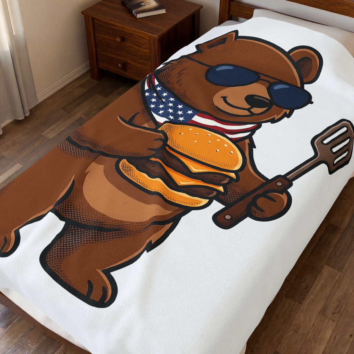 Bear Sandwich Blanket 4th Of July Grilling Gift Women Comic Blanket Sandwich Blanket Independence Fan Cartoon Blanket Barbecue Graphic Vintage