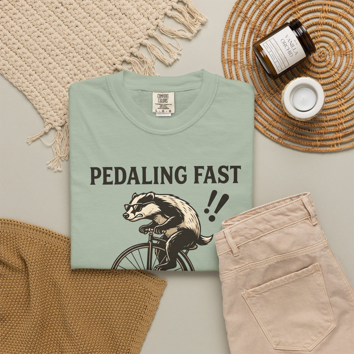 Badger Bike T-Shirt Funny Wildlife Gift Women Comic T-Shirt Bicycle T-Shirt Humor Fan Cartoon T-Shirt Animal Graphic Retro Shades T-Shirt