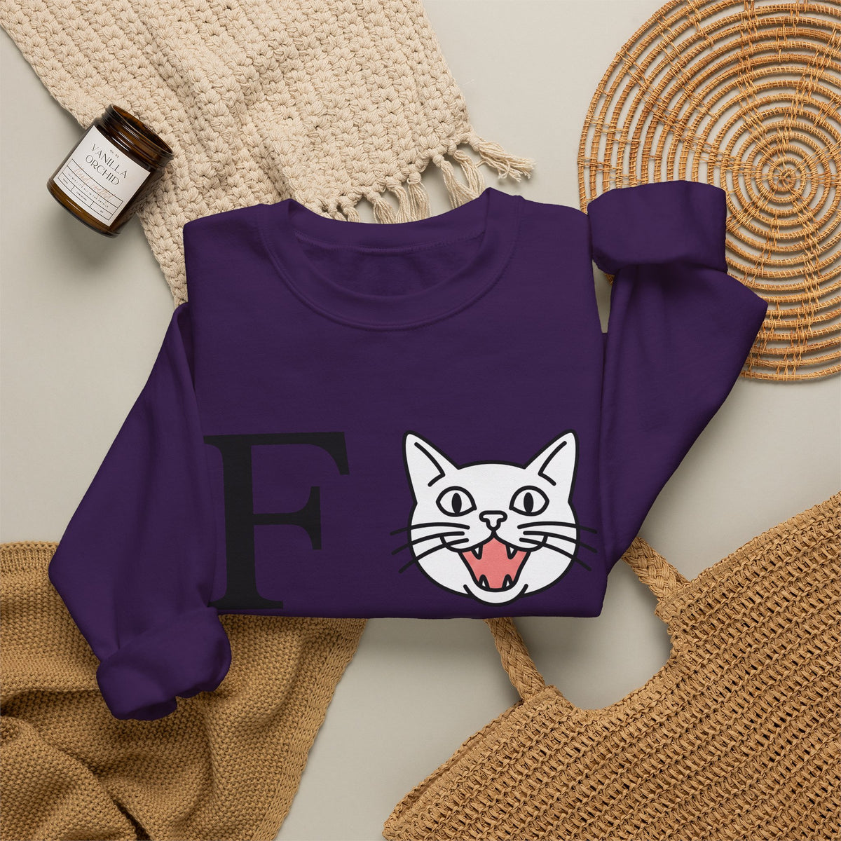 Cat Face Graphic Sweatshirt Cat Humor Gift Women Minimalist Sweatshirt Kitty Sweatshirt Feline Fan Simple Sweatshirt Funny Graphic Modern Bold Letters Sweatshirt