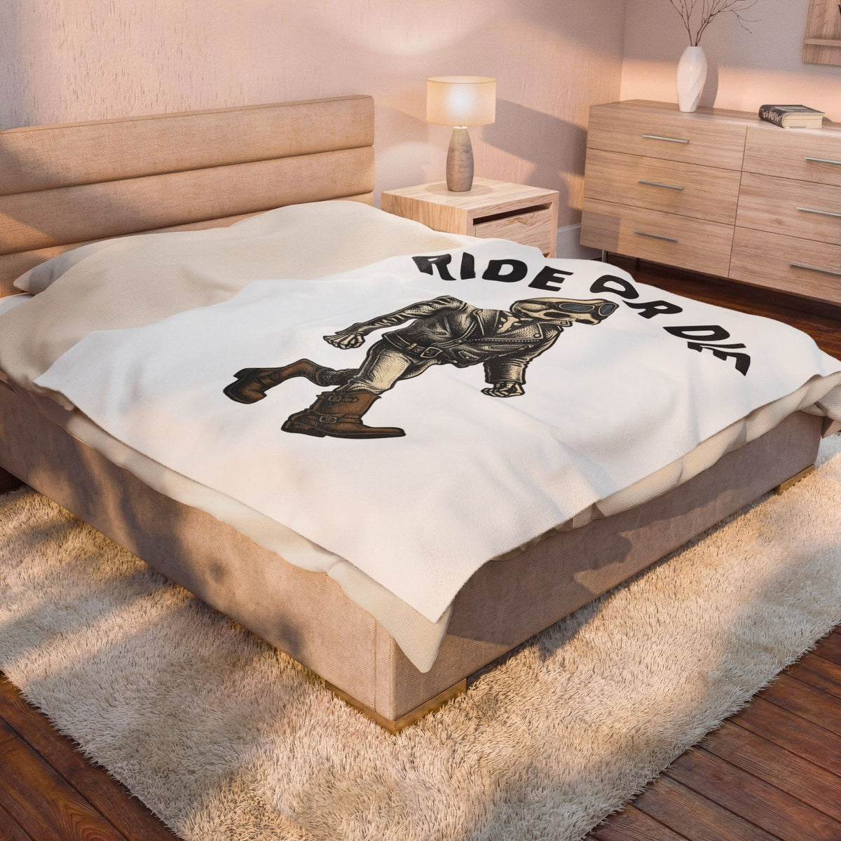 Bony Biker Blanket Halloween Chopper Gift Women Old School Blanket Biker Blanket Horror Fan Retro Blanket Motorcycle Graphic Grunge Shades Blanket