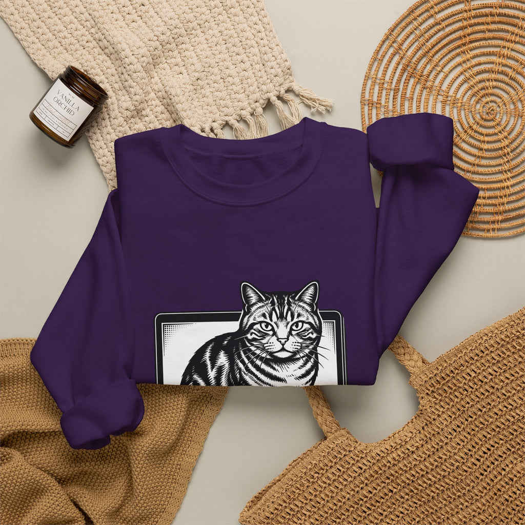 Orange Cat Sweatshirt Cat Gadgets Gift Women Classic Sweatshirt Kitty Sweatshirt Cat Fan Retro Sweatshirt Tech Graphic Doodle Notebook Sweatshirt