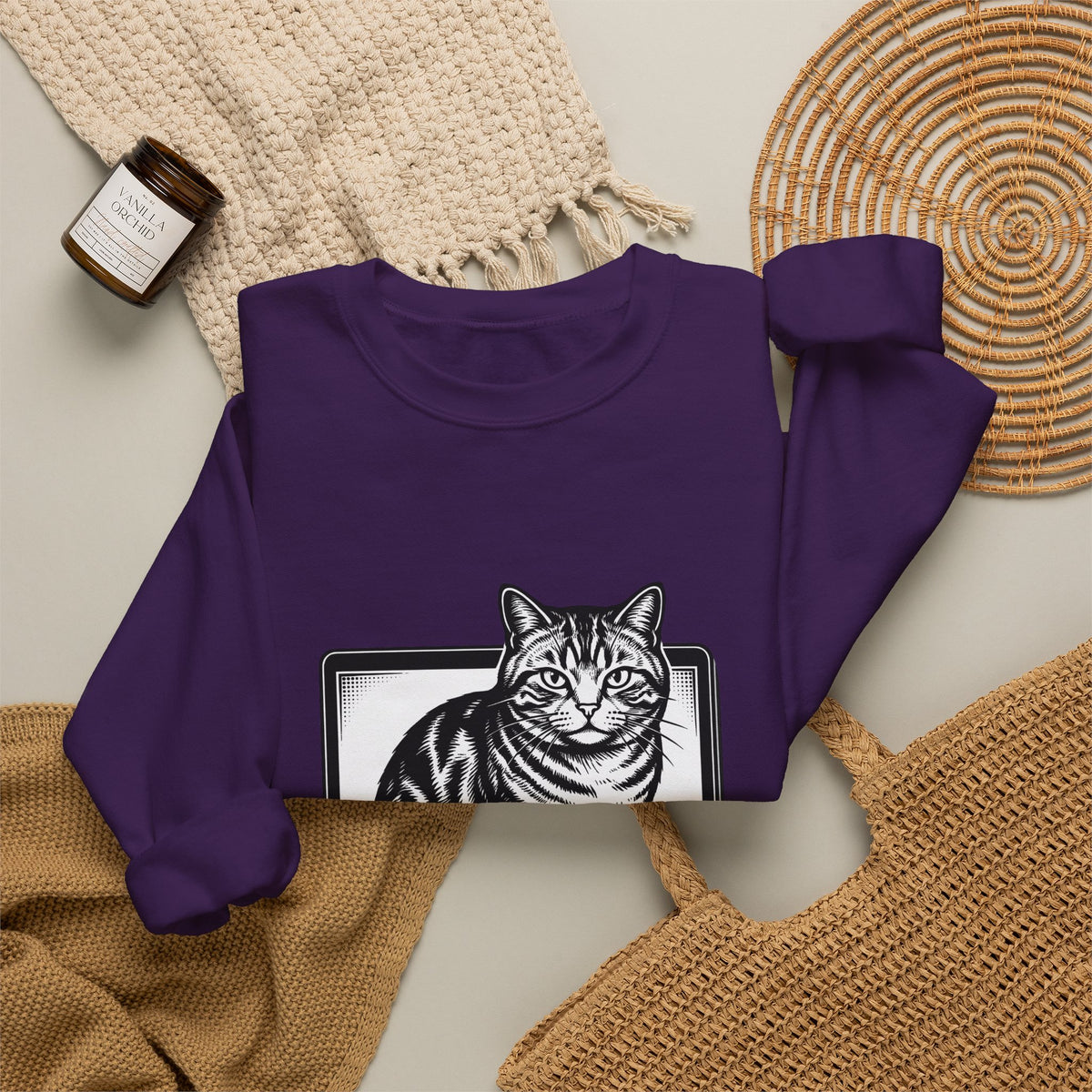 Orange Cat Sweatshirt Cat Gadgets Gift Women Classic Sweatshirt Kitty Sweatshirt Cat Fan Retro Sweatshirt Tech Graphic Doodle Notebook Sweatshirt