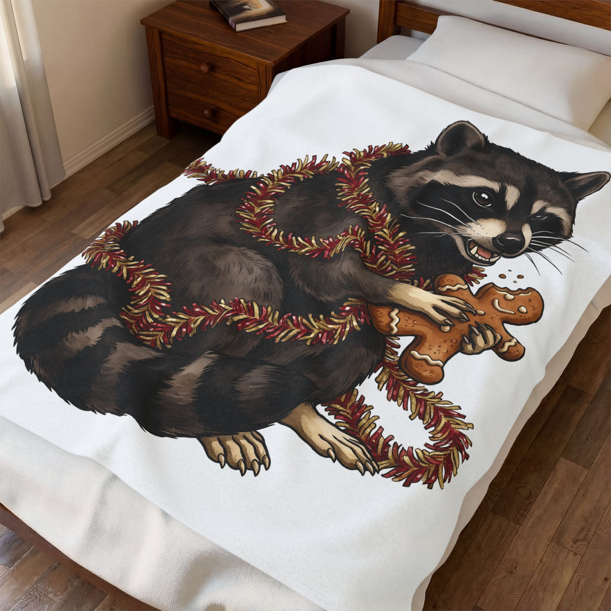 Raccoon Graphic Blanket Christmas Animal Gift Women Cute Blanket Trash Panda Blanket Xmas Fan Wildlife Graphic Illustration Hand Drawn Gingerbread