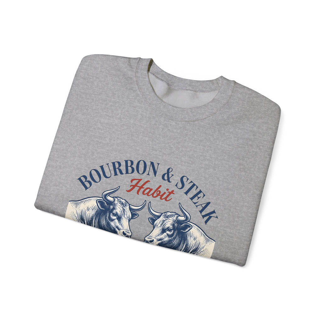 Bull Drinking Sweatshirt Steak Bourbon Gift Women Vintage Sweatshirt Ox Sweatshirt Meat Fan Cowboy Graphic Sweatshirt Retro Whiskey Glass Sweatshirt