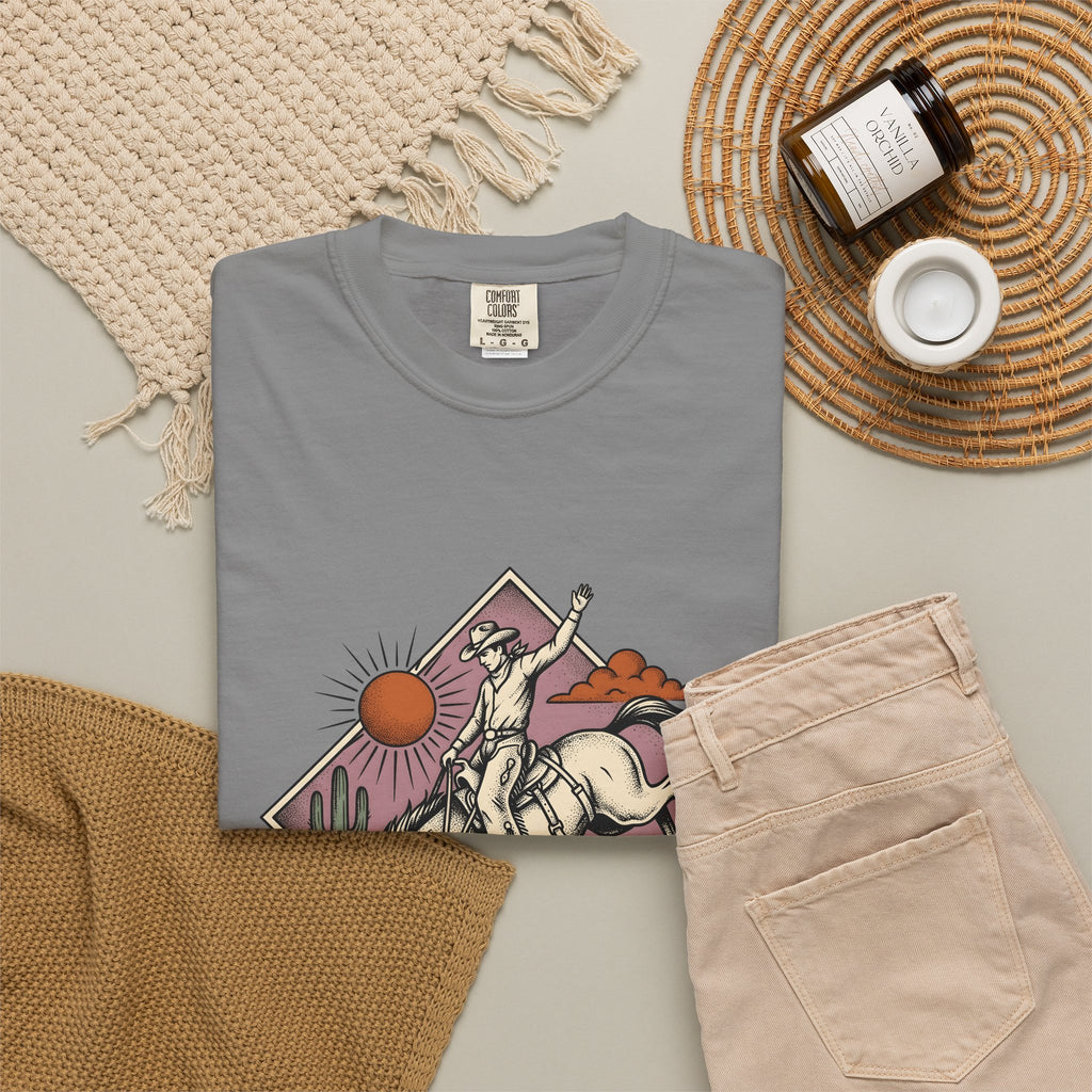 Bronc Rider T-Shirt Cowgirl Ranch Gift Women Sketch T-Shirt Rough Rider T-Shirt Cowboy Fan Rodeo T-Shirt Farm Graphic Tribal Desert Plant T-Shirt