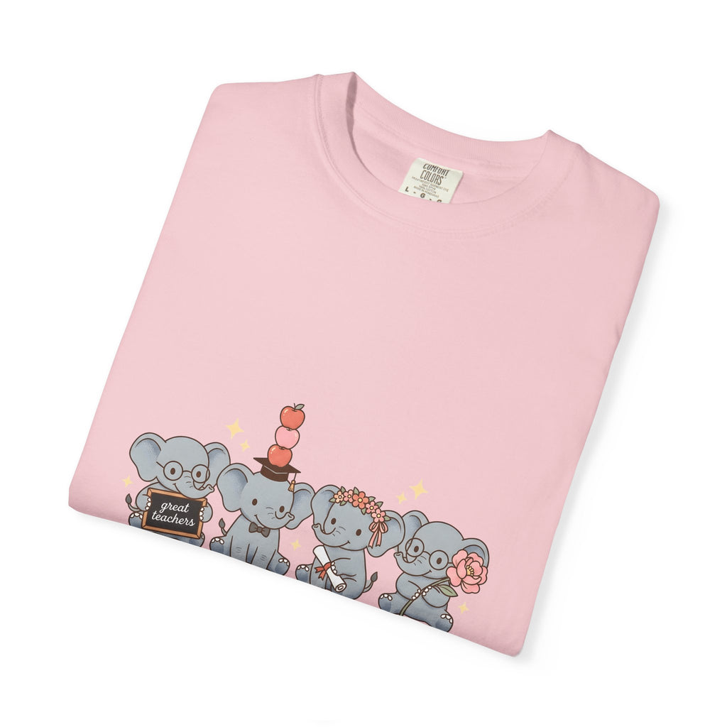 Elephant Group T-Shirt Teacher Graduation Gift Women Cute T-Shirt Herd T-Shirt Educator Enthusiast Cartoon T-Shirt Graduate Graphic Hand Drawn