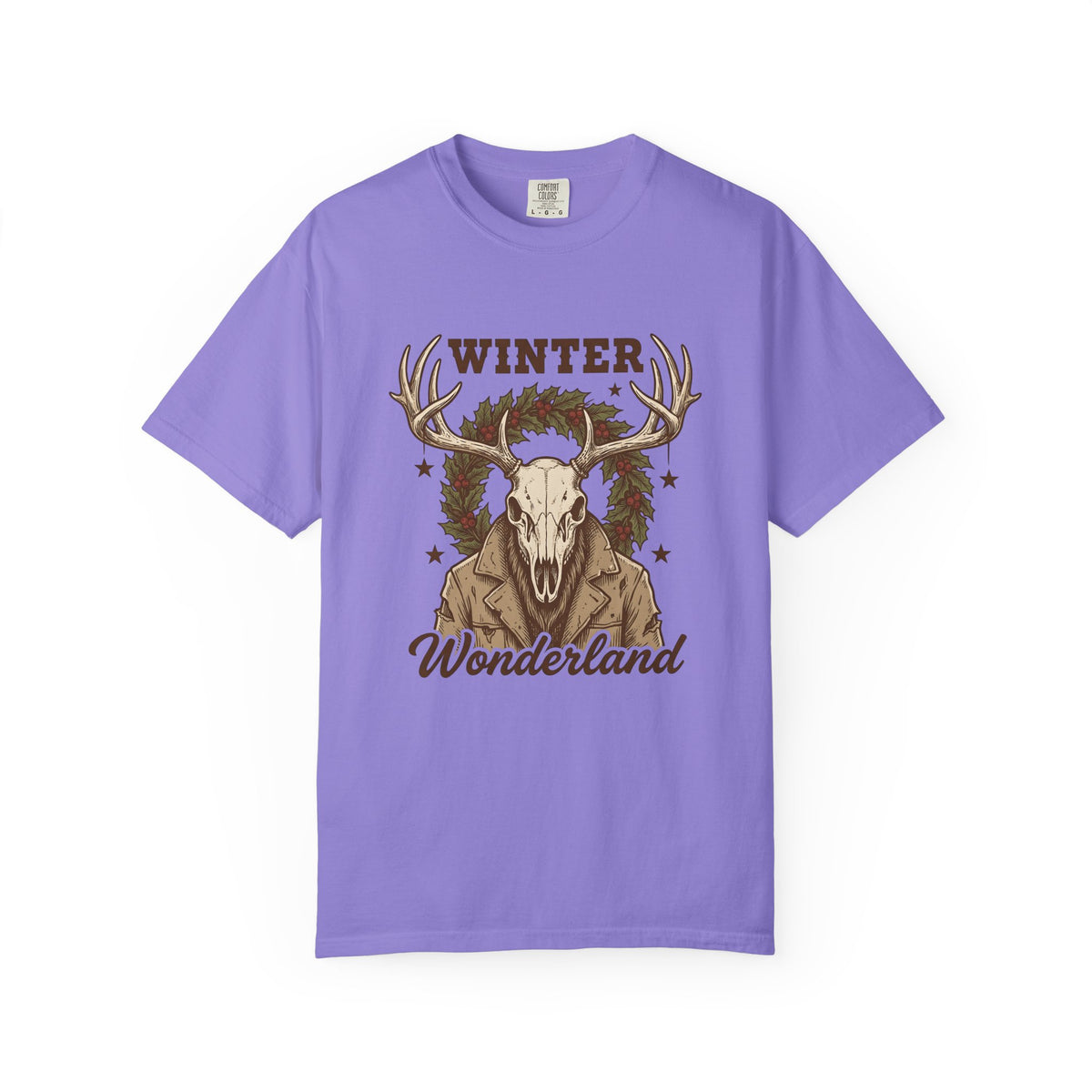 Antler Skull T-Shirt Christmas Frost Gift Women Throwback T-Shirt Deer Skull T-Shirt Xmas Fan Holiday T-Shirt Frosty Graphic Cartoon Pine Wreath