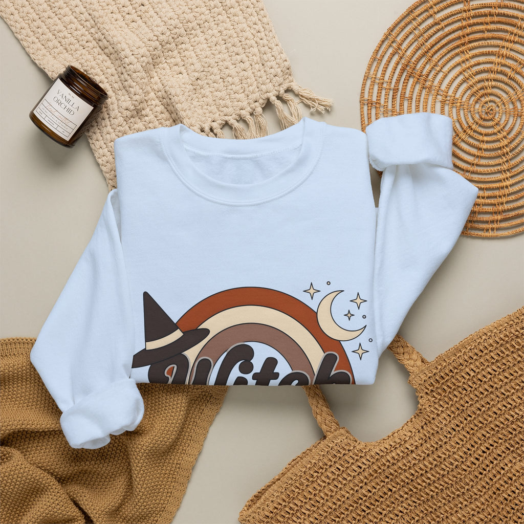 Witch Hat Rainbow Sweatshirt Halloween Supernatural Gift Women Hippie Sweatshirt Witchy Hat Sweatshirt Horror Fan Boho Sweatshirt Occult Graphic Classic