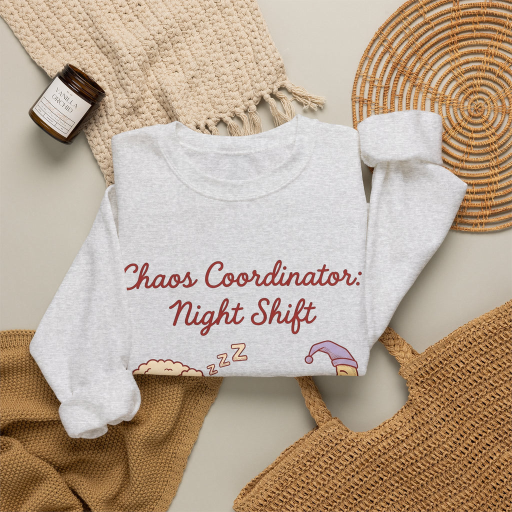 Sleep Items Print Sweatshirt Moms Sleepytime Gift Women Line Art Sweatshirt Bedtime Sweatshirt Motherhood Enthusiast Illustration Design Slumber Graphic