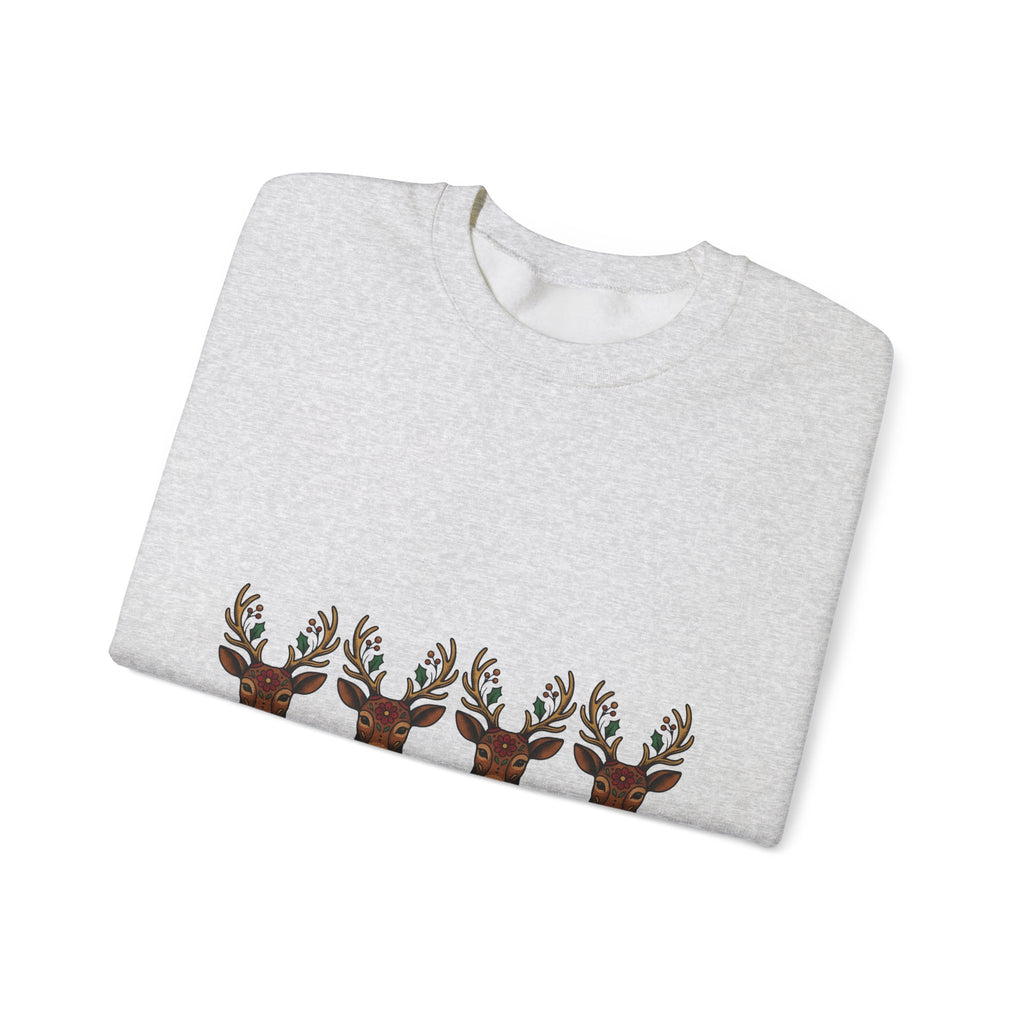 Reindeer Head Holiday Christmas Gift Folk Caribou Christmas Fan Primitive Xmas Vintage Holly Sweatshirt