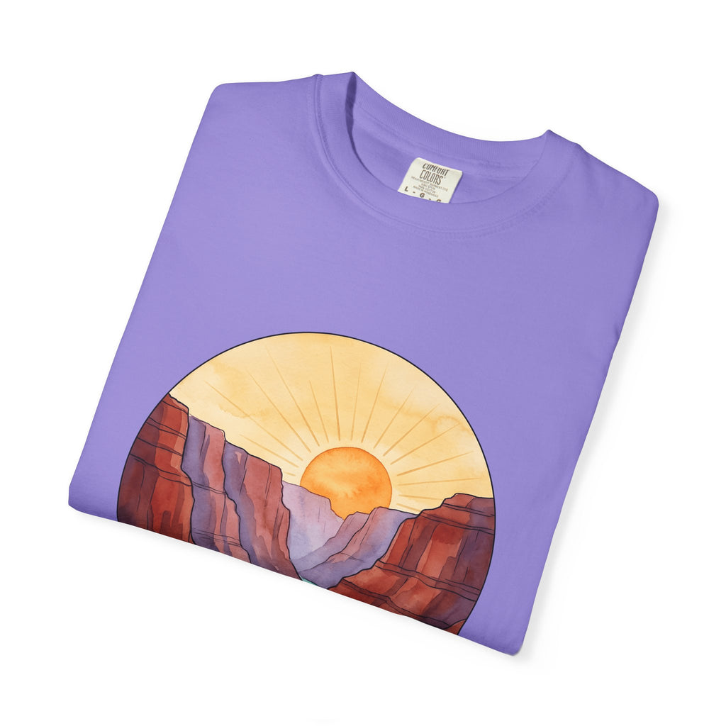 Desert Canyon T-Shirt Nature Hiking Gift Women Hand Painted T-Shirt Canyon T-Shirt Outdoors Enthusiast Painted T-Shirt Trekker Graphic Retro Dawn