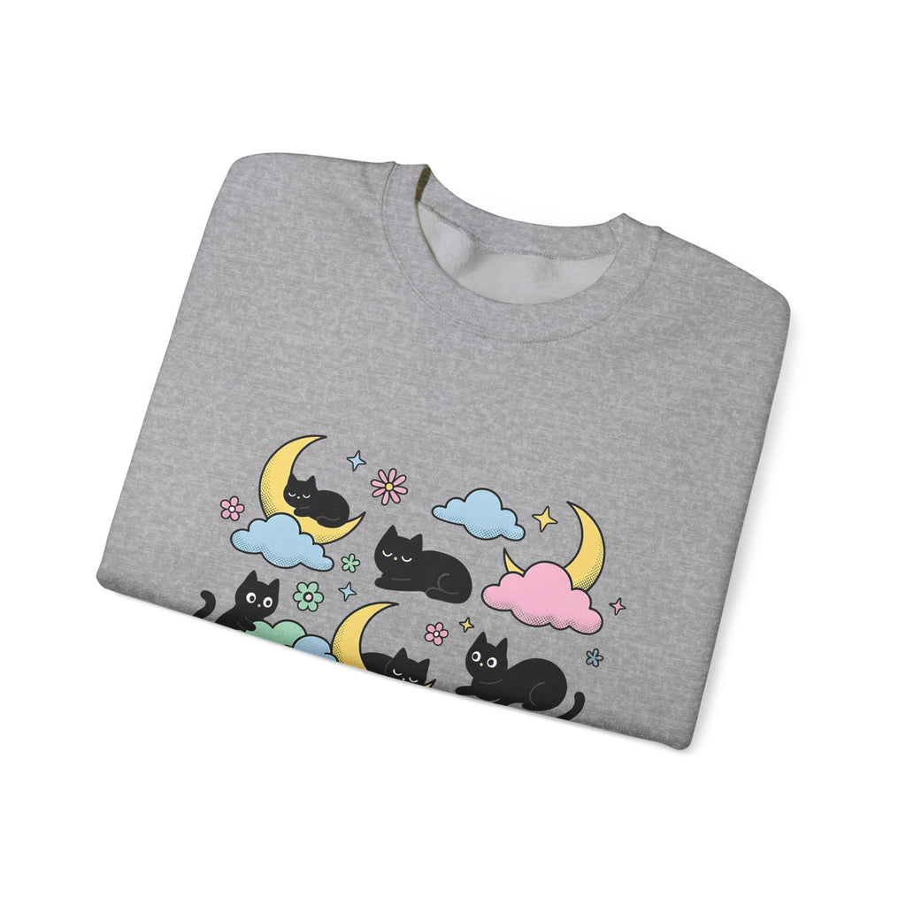 Black Cats Sweatshirt Cat Celestial Gift Women Kawaii Sweatshirt Kitties Sweatshirt Cat Fan Astrology Graphic Sweatshirt Pastel Crescent Moon Sweatshirt