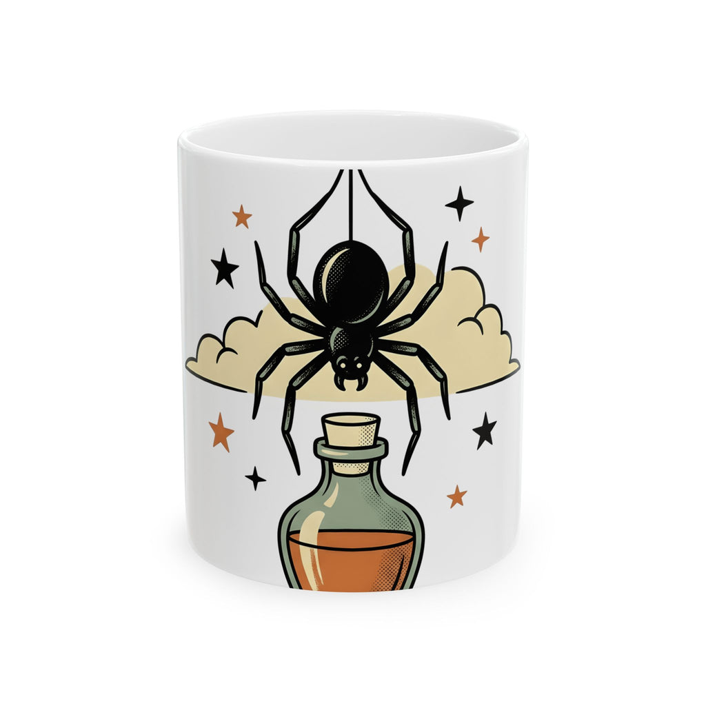 Spider Flask Mug Halloween Eerie Gift Women Typography Mug Flask Mug Horror Fan Gothic Mug Spooky Graphic Classic Glitter Mug