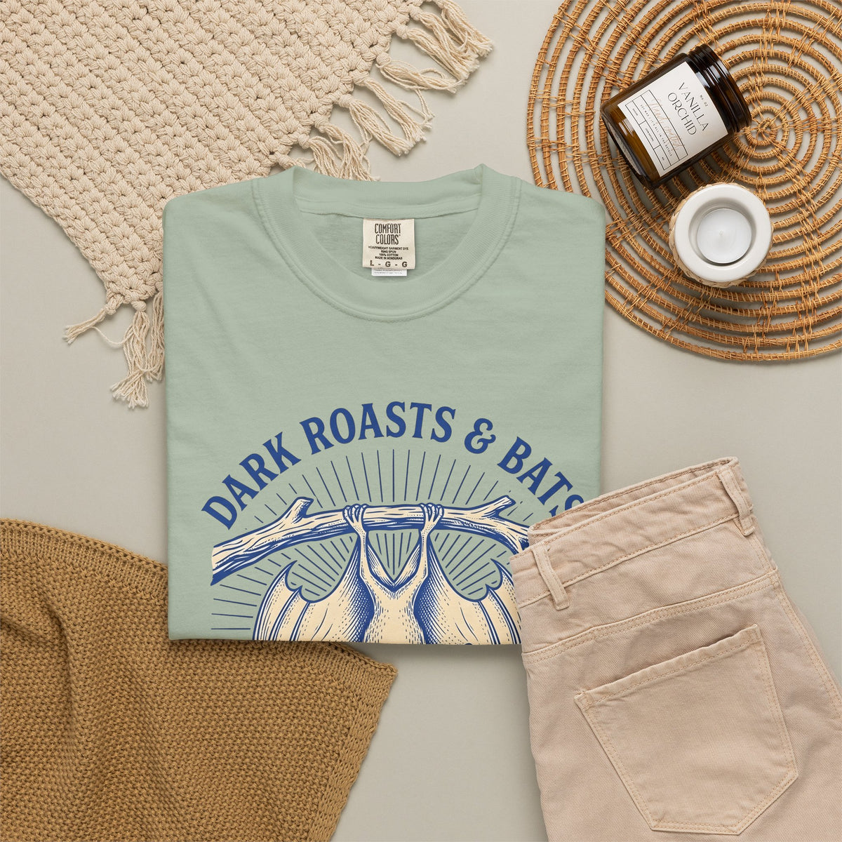 Flying Bat Coffee T-Shirt Coffee Fauna Gift Women Classic T-Shirt Coffee Drink T-Shirt Coffee Fan Wildlife Graphic T-Shirt Line Art Perch Branch
