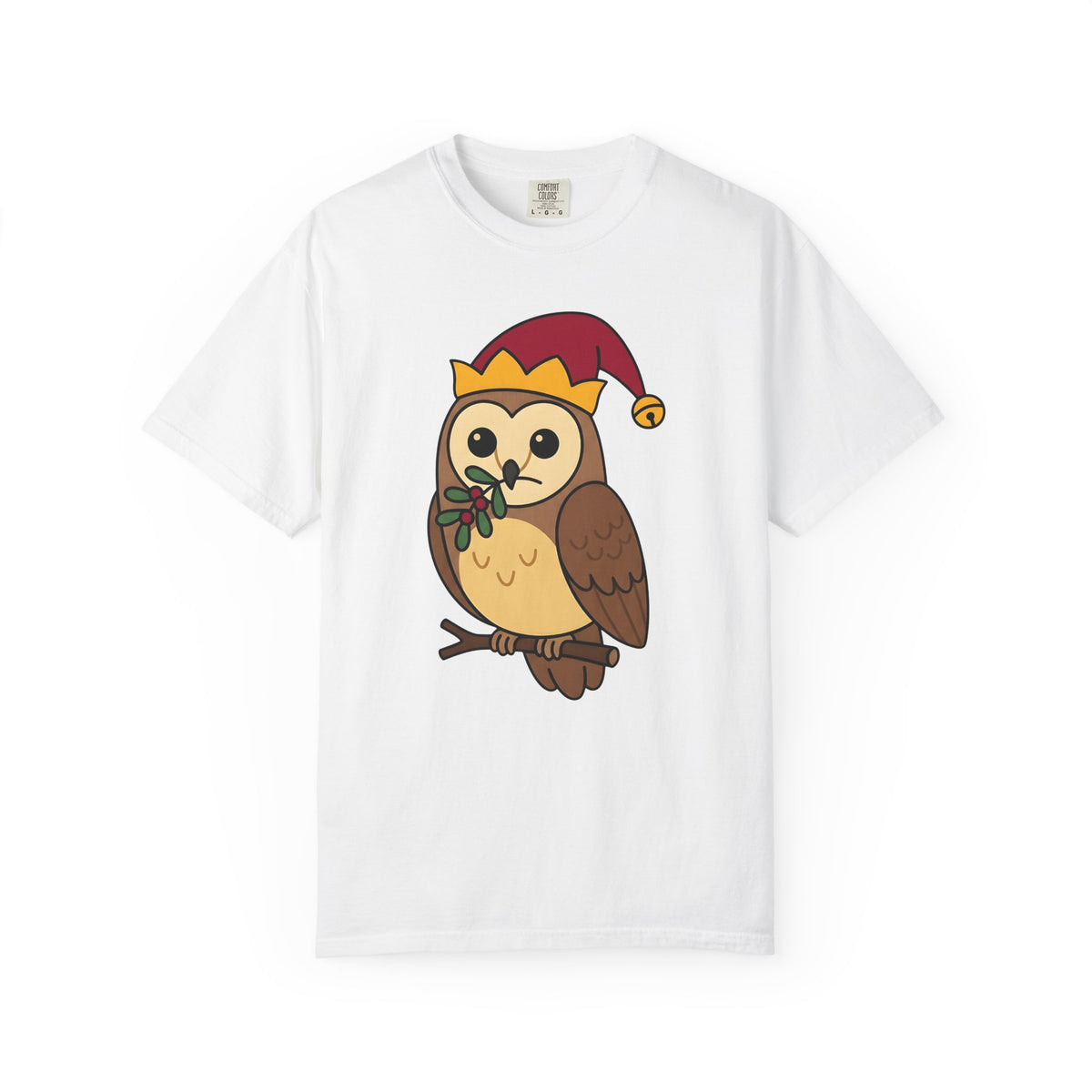 Owl Print T-Shirt Christmas Fauna Gift Women Playful T-Shirt Owl T-Shirt Christmas Fan Hoot Graphic Wildlife Illustration Fun Pine T-Shirt