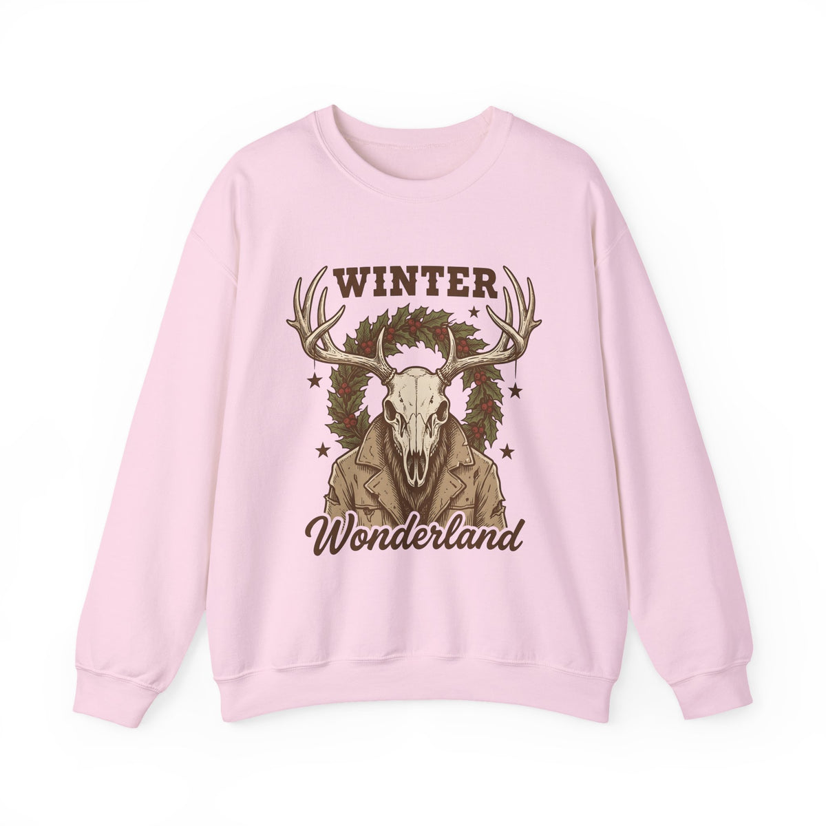 Antler Skull Sweatshirt Christmas Frost Gift Women Throwback Sweatshirt Deer Skull Sweatshirt Xmas Fan Holiday Sweatshirt Frosty Graphic Cartoon Pine Wreath