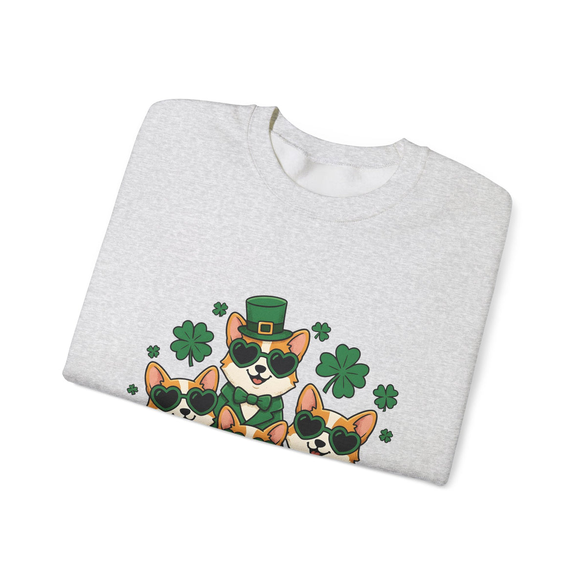 Corgi Puppies Sweatshirt St Patrick's Day Pet Owner Gift Women Comic Sweatshirt Puppy Sweatshirt Shamrock Fan Cartoon Sweatshirt Dog Mom Graphic Chibi Clover