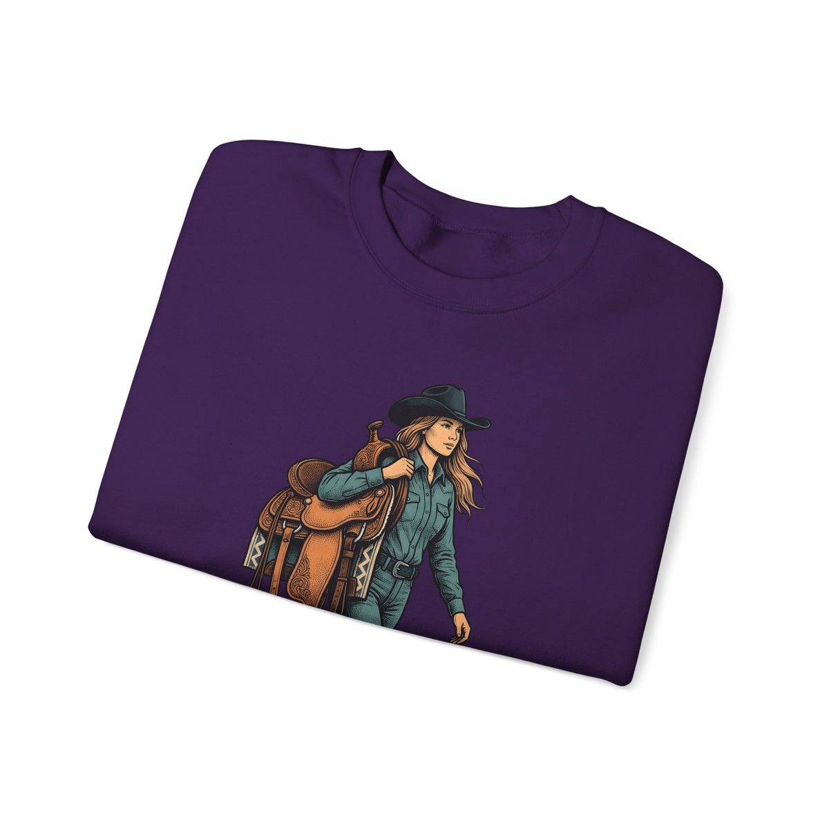 Cowgirl Saddle Cowgirl Western Gift Vintage Saddle Cowboy Fan Retro Rodeo Hand Drawn Cowboy Sweatshirt