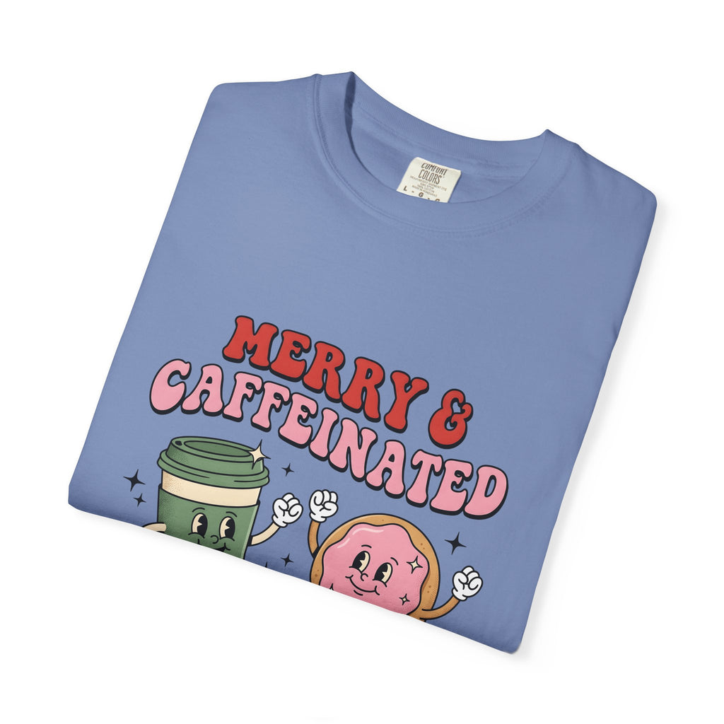 Coffee Cup Donut T-Shirt Christmas Coffee Gift Women Cartoon T-Shirt Donut T-Shirt Xmas Fan Cartoony T-Shirt Coffee Design Retro Stars T-Shirt