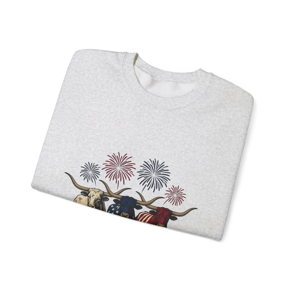 American Longhorn Cattle Sweatshirt 4th Of July Country Gift Women Retro Sweatshirt Longhorns Sweatshirt Independence Day Fan Vintage Sweatshirt Rural Graphic