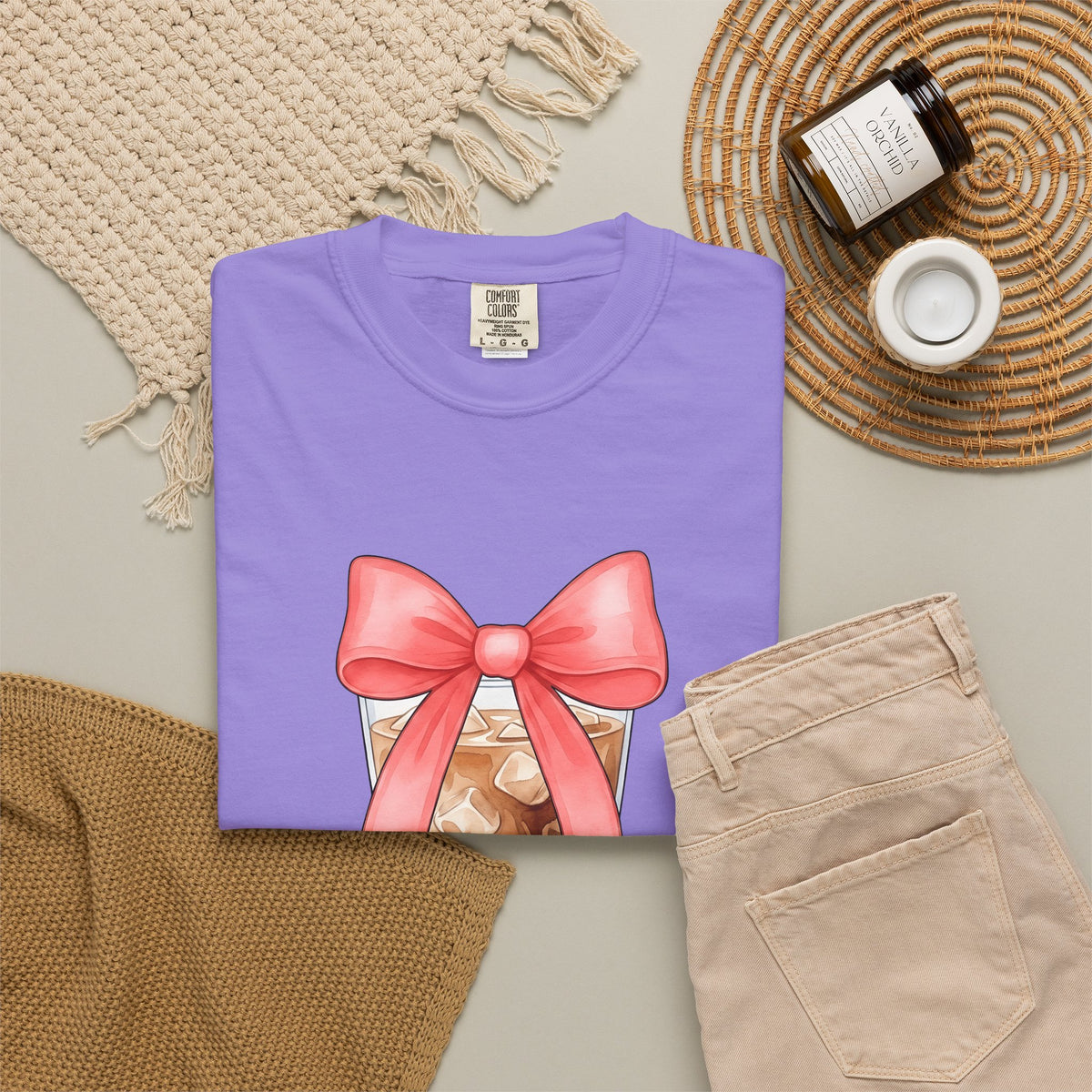 Iced Coffee T-Shirt Coffee Mom Gift Women Watercolor T-Shirt Cold Brew T-Shirt Coffee Fan Watercolour T-Shirt Mother Graphic Hand Drawn Pink Bow