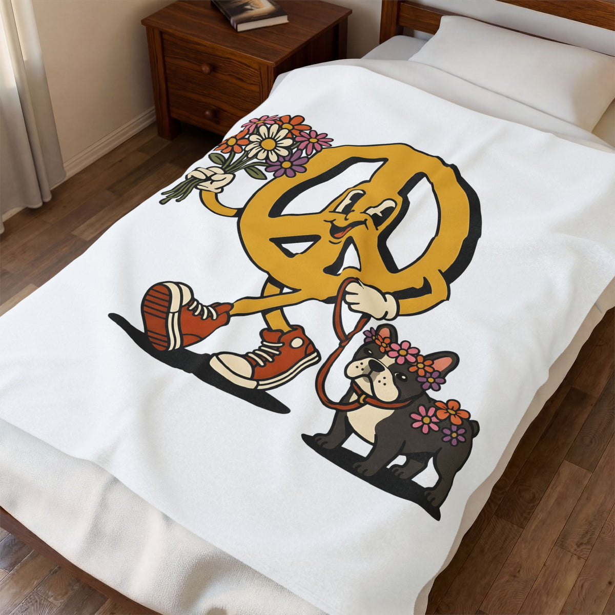 Peace Symbol Mascot Blanket Dog Festival Gift Women Animated Blanket Peace Sign Blanket Dog Fan Cartoon Blanket Rave Graphic Classic French Bulldog
