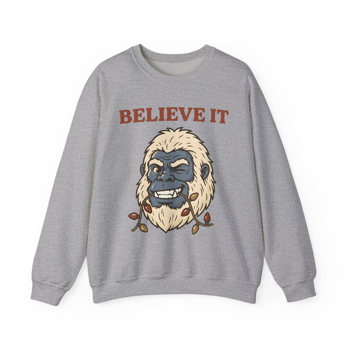 Abominable Snowman Face Sweatshirt Christmas Jokes Gift Women Comic Sweatshirt Yeti Sweatshirt Xmas Fan Cartoon Sweatshirt Pun Graphic Retro Holiday Lights