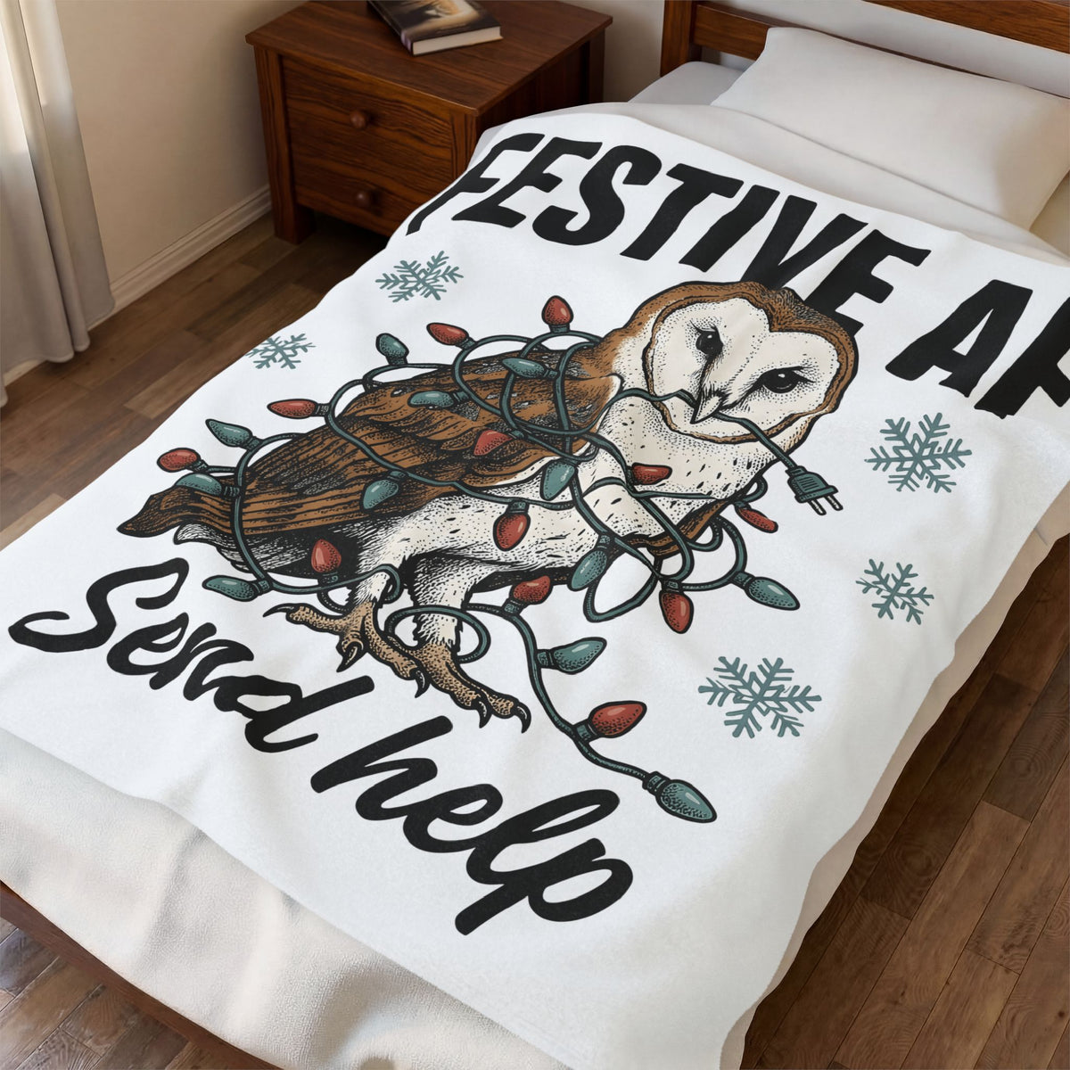 Owl Christmas Lights Christmas Animal Gift Hand Drawn Owl String Lights Xmas Fan Owl Blanket