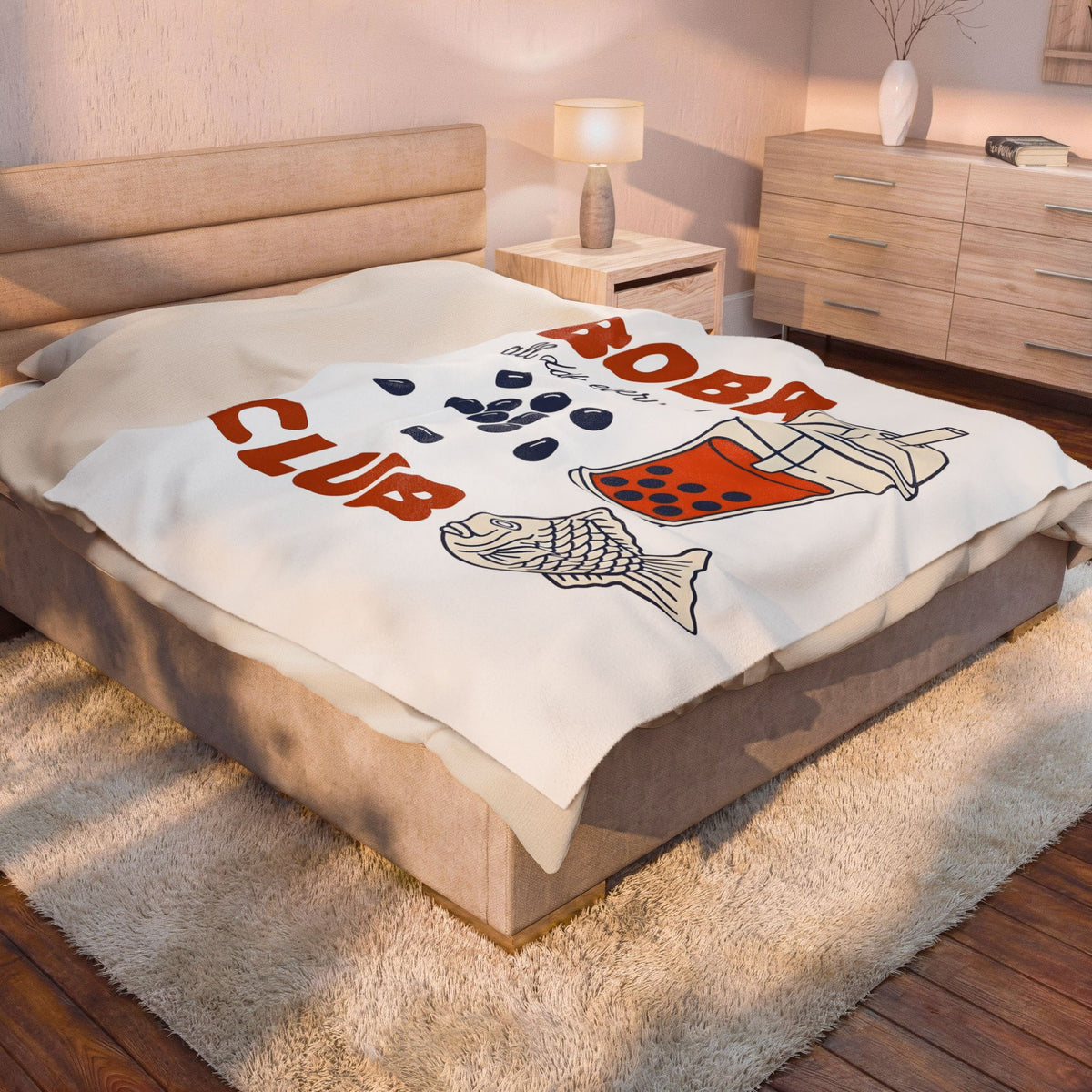 Tapioca Tea Blanket Boba Dessert Gift Women Hand Drawn Blanket Bubble Tea Blanket Boba Fan Hand Drawn Blanket Sweet Graphic Line Art Carp Blanket