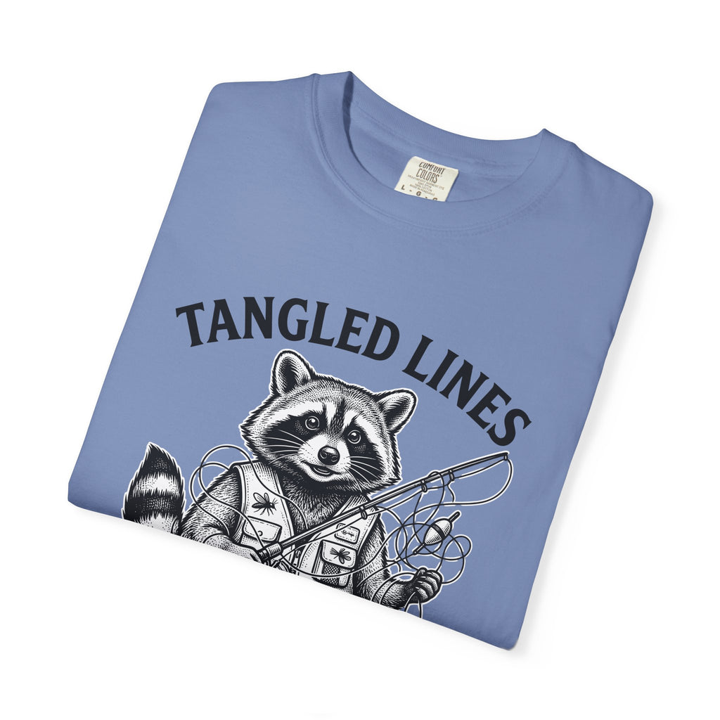 Raccoon Fisher Fishing Pets Gift Line Raccoon Angler Fan Illustrated Animal Cartoon Fishing T-Shirt