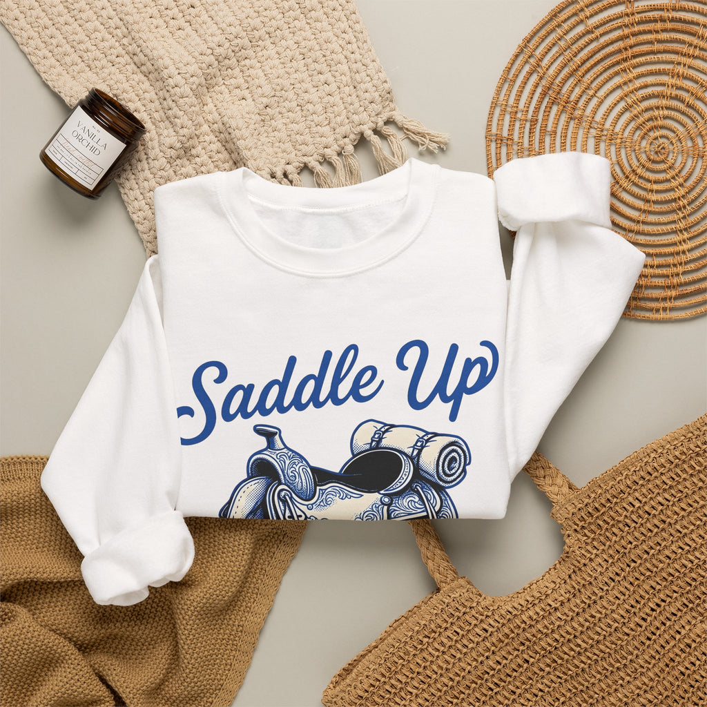 Western Saddle Cowgirl Western Gift Vintage Saddle Cowboy Fan Rodeo Country Hand Drawn Bedroll Sweatshirt