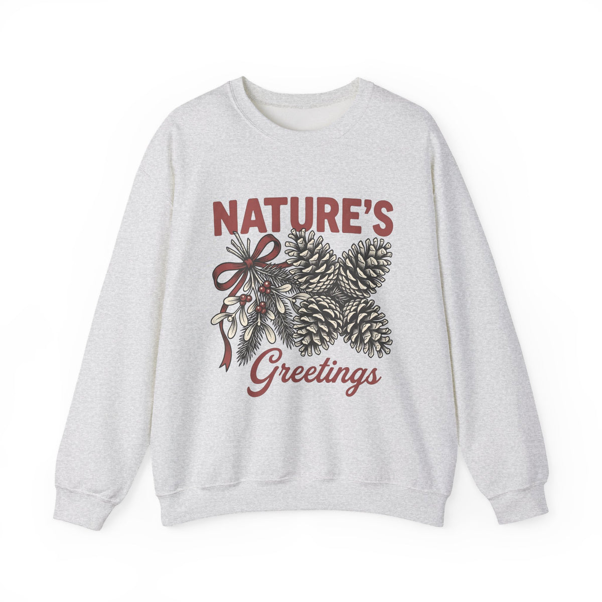 Pinecone Twig Sweatshirt Christmas Outdoors Gift Women Retro Sweatshirt Branch Sweatshirt Xmas Fan Evergreen Graphic Sweatshirt Sketch Ribbon Sweatshirt