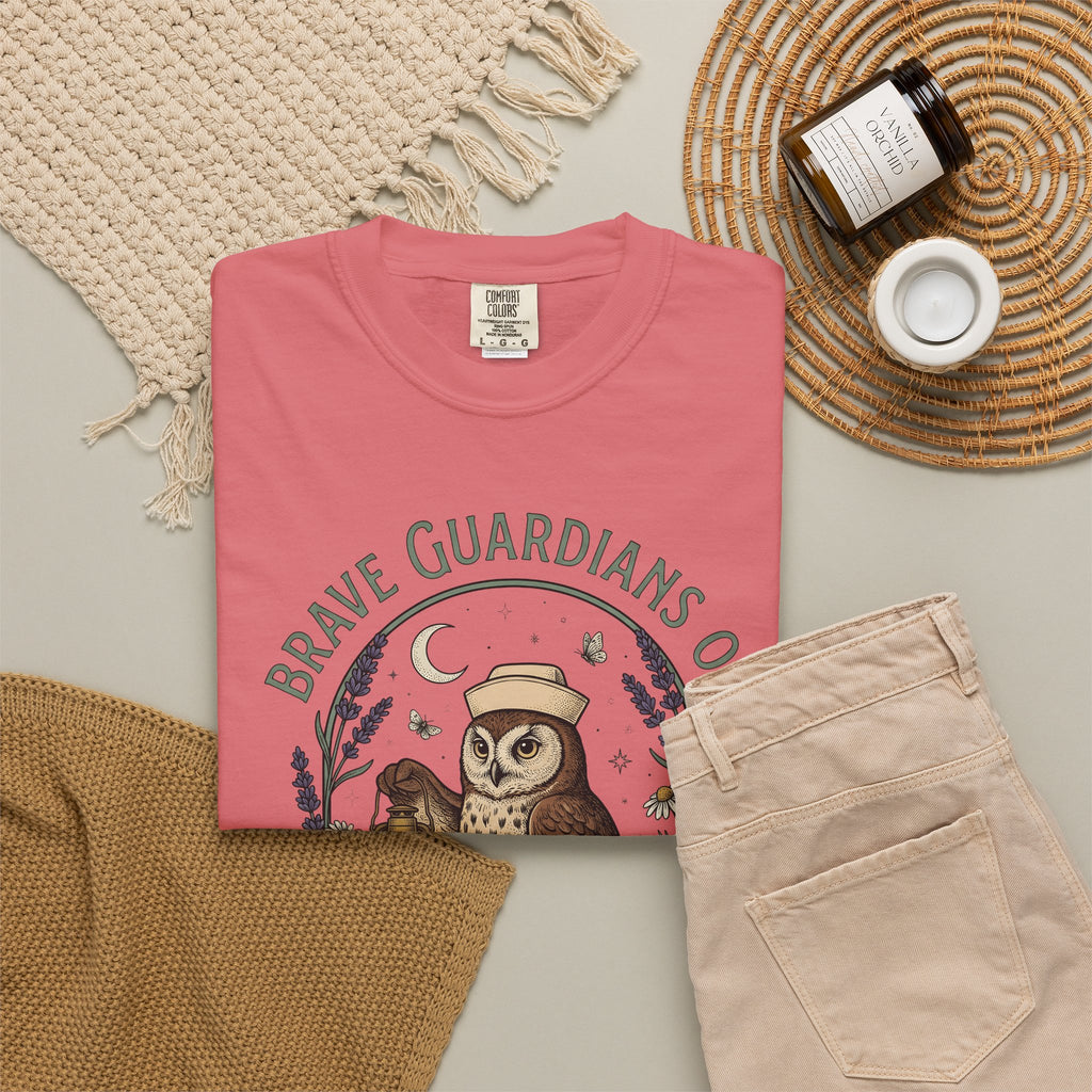 Nursing Owl T-Shirt Nurses Gratitude Gift Women Retro T-Shirt Owl T-Shirt Nurse Enthusiast Vintage T-Shirt Appreciation Graphic Sketch Torch T-Shirt
