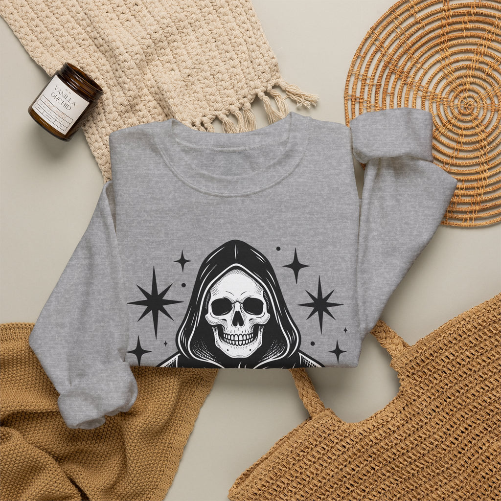 Death Reaper Sweatshirt Halloween Espresso Gift Women Dark Sweatshirt Grim Reaper Sweatshirt Horror Fan Gothic Sweatshirt Coffee Graphic Retro Sweatshirt Sweatshirt
