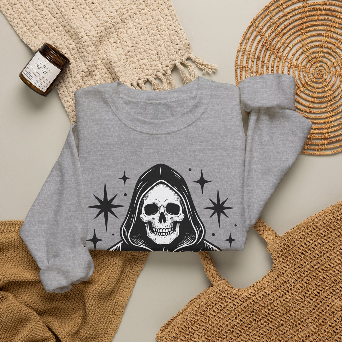 Death Reaper Sweatshirt Halloween Espresso Gift Women Dark Sweatshirt Grim Reaper Sweatshirt Horror Fan Gothic Sweatshirt Coffee Graphic Retro Sweatshirt Sweatshirt