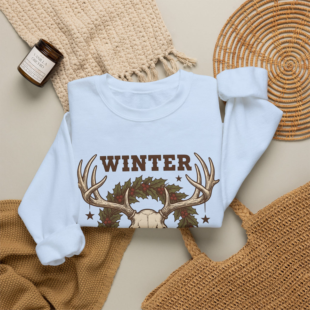 Antler Skull Sweatshirt Christmas Frost Gift Women Throwback Sweatshirt Deer Skull Sweatshirt Xmas Fan Holiday Sweatshirt Frosty Graphic Cartoon Pine Wreath