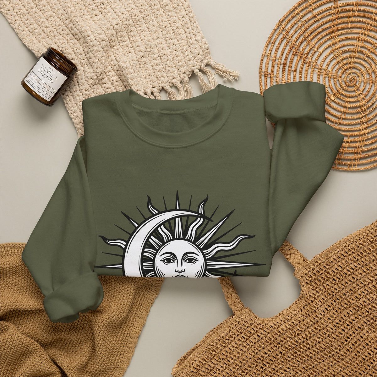 Sun Moon Boho Chic Astrology Gift Sketch Celestial Body Bohemian Enthusiast Drawing Astrology Sweatshirt