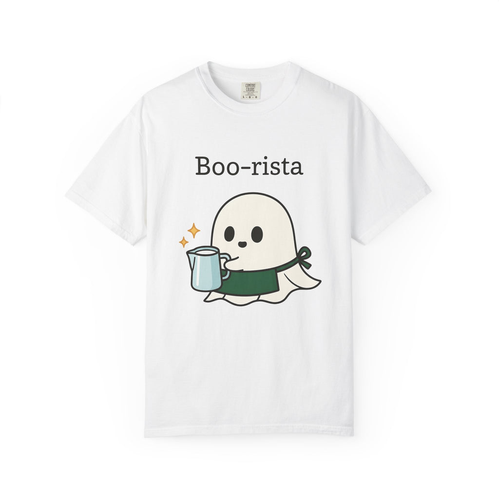 Ghost Barista T-Shirt Coffee Halloween Gift Women Cute T-Shirt Specter T-Shirt Coffee Fan Kawaii T-Shirt Spooky Graphic Cartoon Coffee T-Shirt T-Shirt